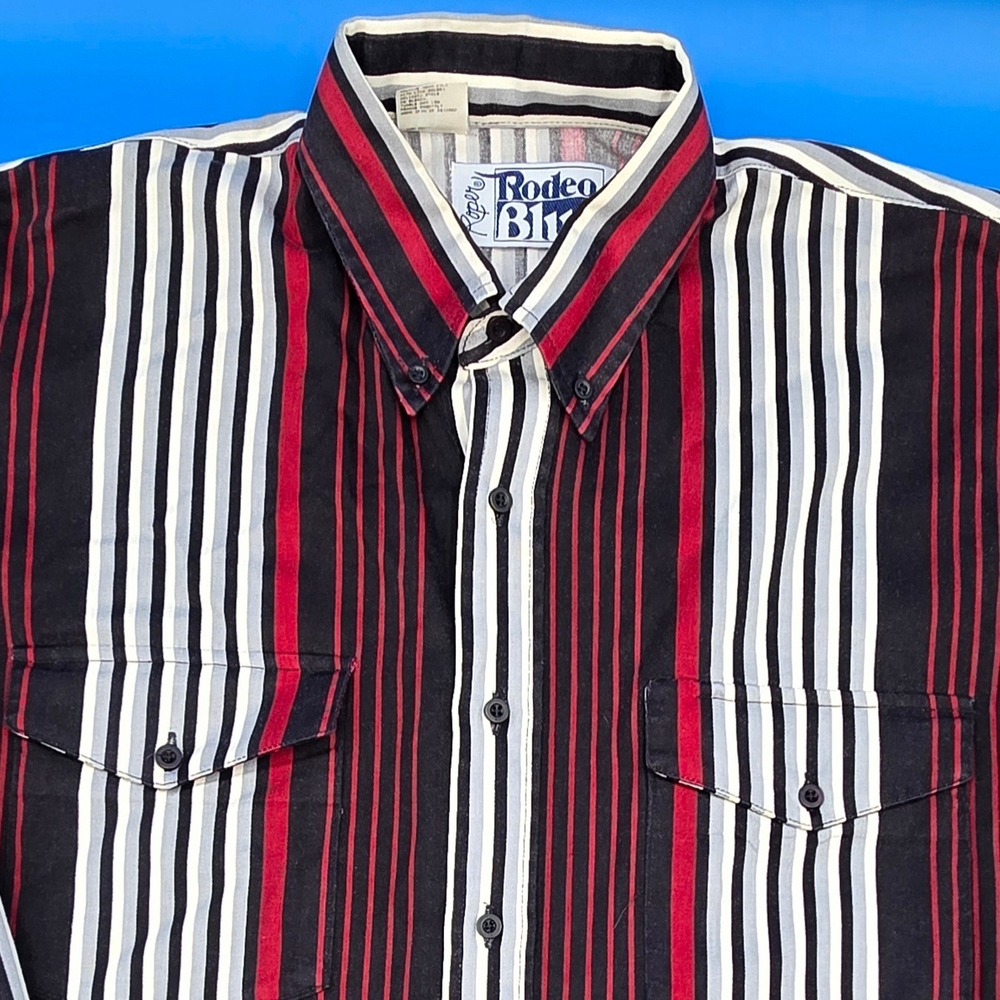 Roper‎ Rodeo Blue Vintage Western Shirt Mens Tall Large 100% Cotton Striped USA